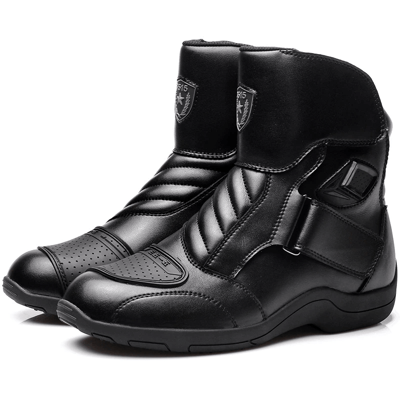 Chaussures moto cuir noir bouts coqués renforts sélécteurs - Bottes de moto