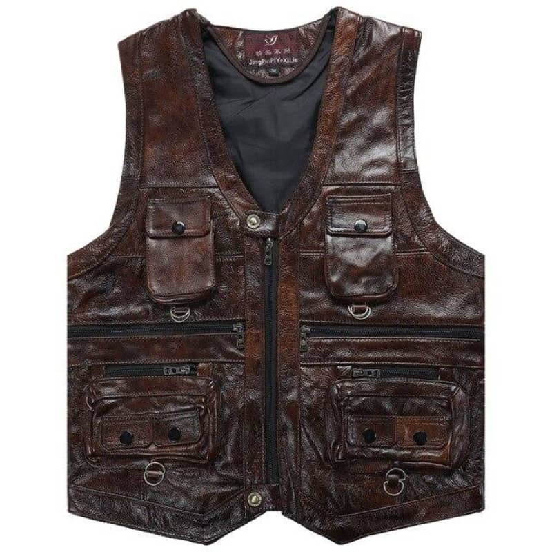 Gilet en Cuir Marron pour Homme Biker et Motard