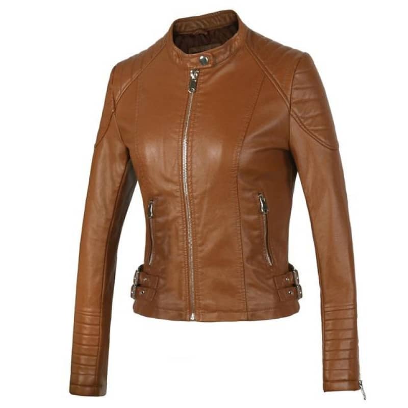 Veste en Simili Cuir Marron pour Femme Boutique biker