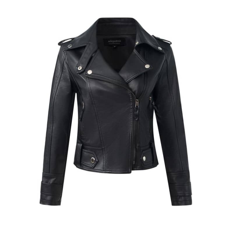 Veste style motard en Simili Cuir Noir pour Femme biker