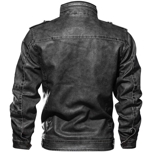 Blouson-de-biker-en-cuir-simili-gris-avec-poches-pour-homme-dos