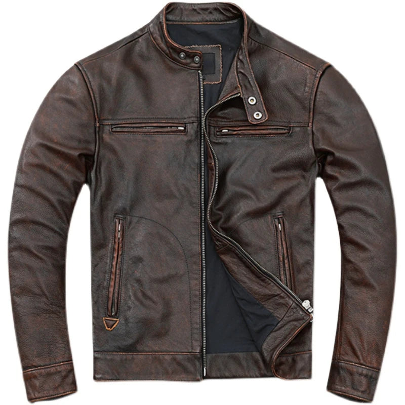 Blouson-en-cuir-marron-pour-homme