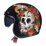 Casque jet MT Helmets - LE Mans skull et roses noir brillant - Vignette | Boutique biker