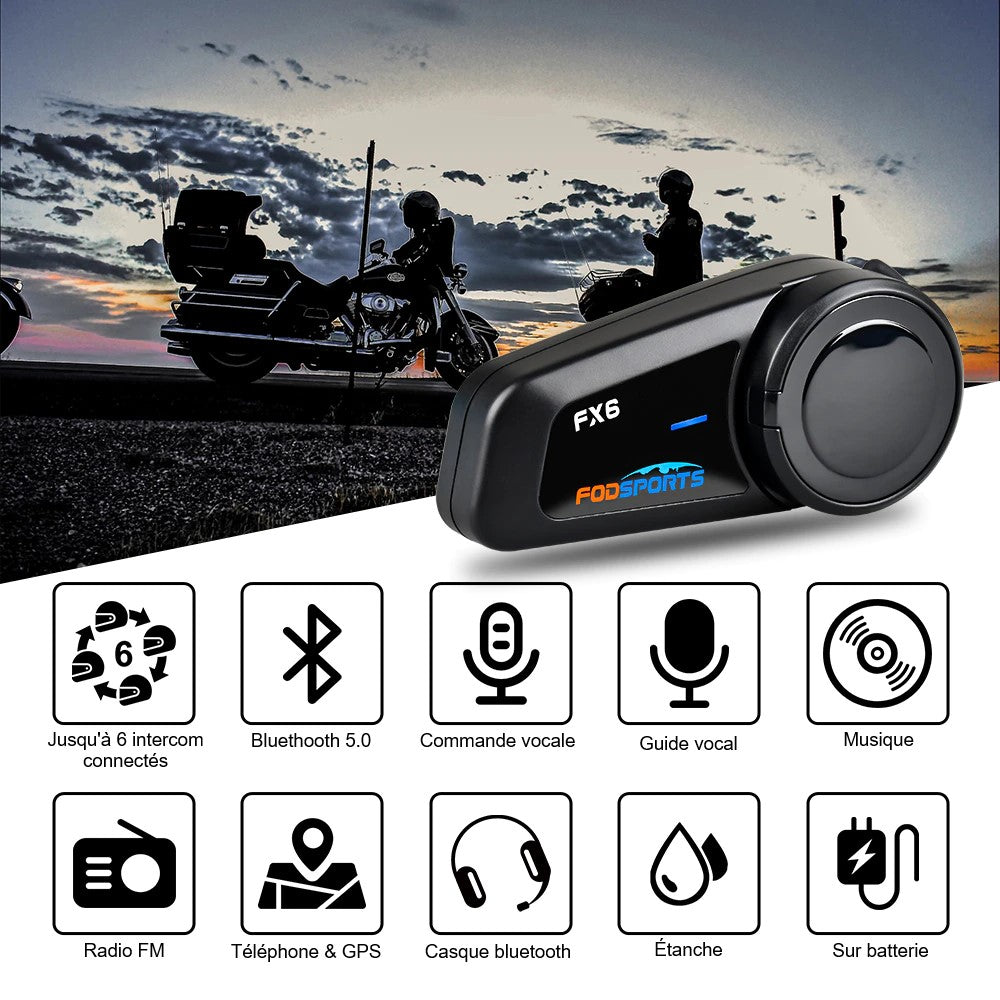 FX6 Kit bluetooth Intercom duo pour casque int gral de moto main libre