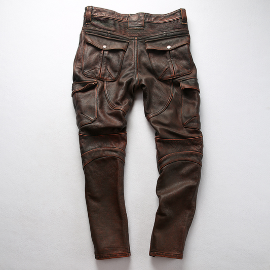 Pantalon en cuir marron pour moto