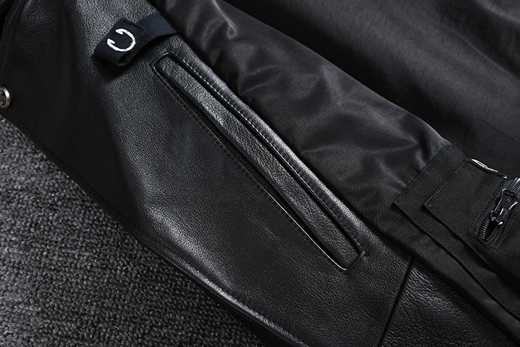 Perfecto-en-cuir-noir-cintre-pour-homme-biker-poche