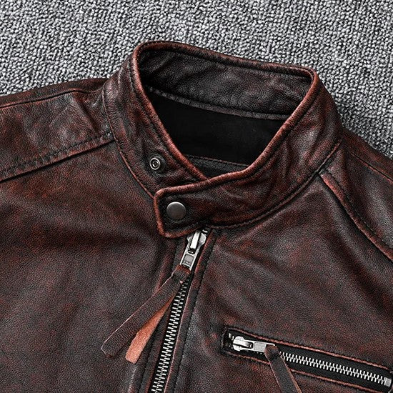 Veste-biker-marron-en-cuir-de-vachette-vintage-col