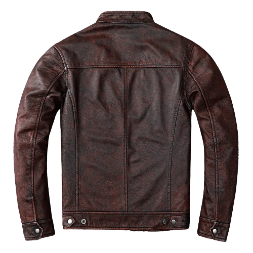 Veste-biker-marron-en-cuir-de-vachette-vintage-dos