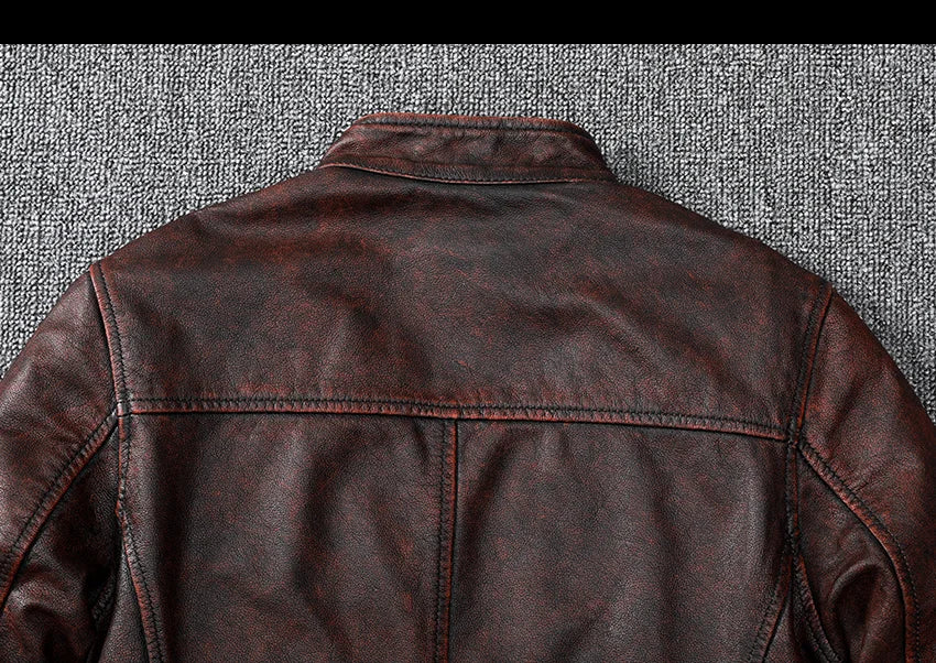 Veste-biker-marron-en-cuir-de-vachette-vintage-dos