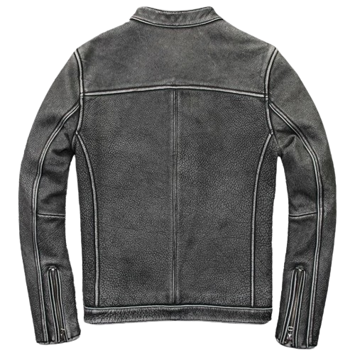 Veste-en-cuir-biker-pour-homme-dos-gris