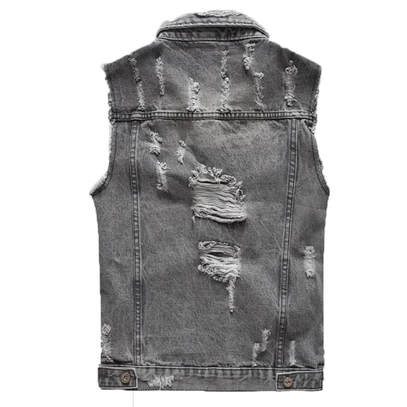 Gilet Veste en Jean sans Manche biker en Jean noir pour Homme