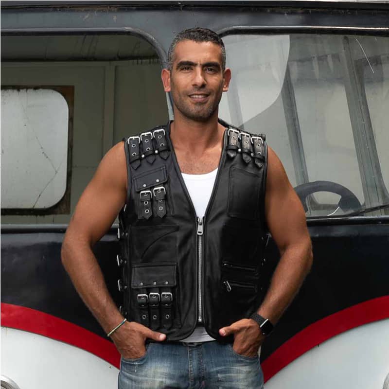 Gilet en cuir Haut de Gamme pour Homme biker et Motard