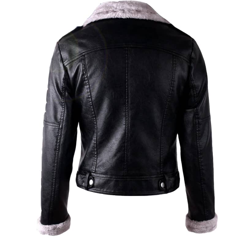 Blouson veste en Simili cuir avec Fourrure Moumoute pour Femme