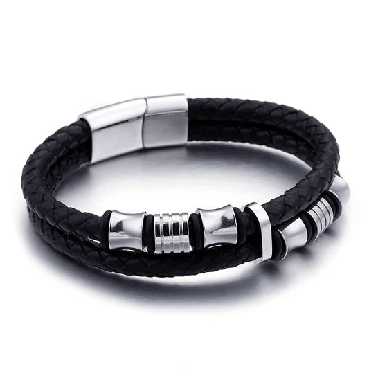 Bracelet biker en cuir perlé