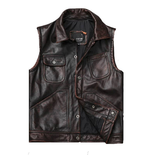 Gilet Cuir Marron Biker | Boutique biker