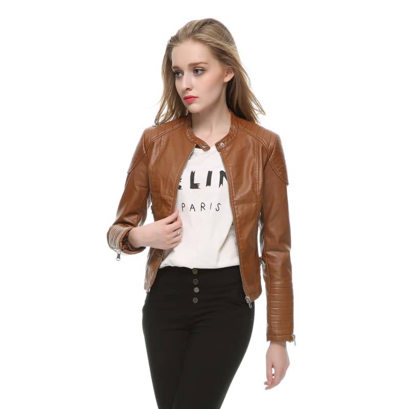 Veste en Simili Cuir Marron pour Femme Boutique biker