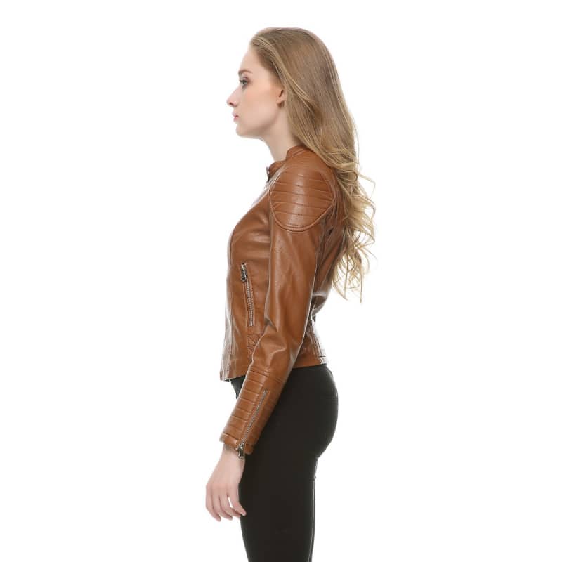 Veste en Simili Cuir Marron pour Femme Boutique biker