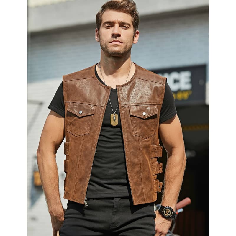 Veste sans Manche et Gilet en Cuir Biker et Motard Homme et Femme