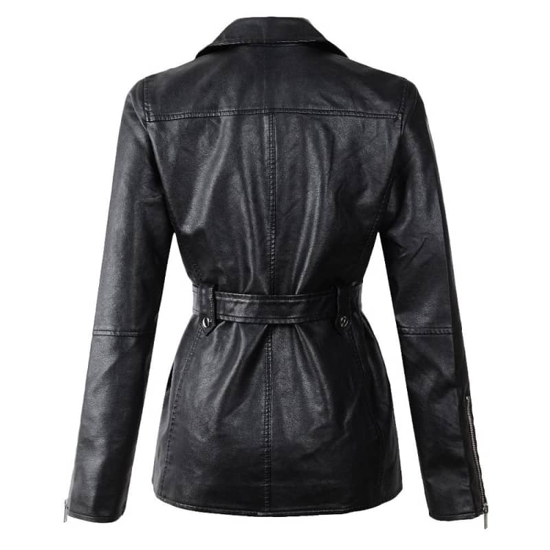 Veste simili cuir mi longue femme sale