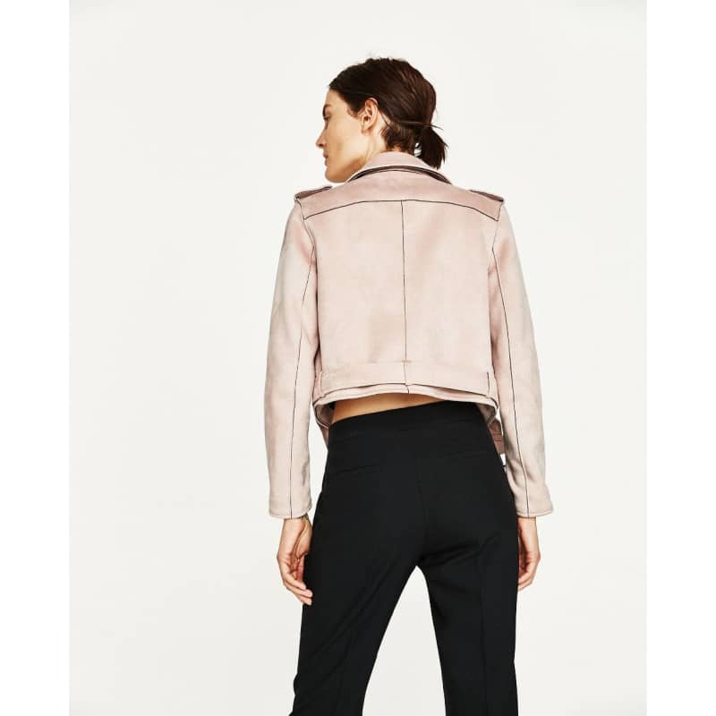 Veste Perfecto en Daim Rose Poudr pour Femme Boutique biker