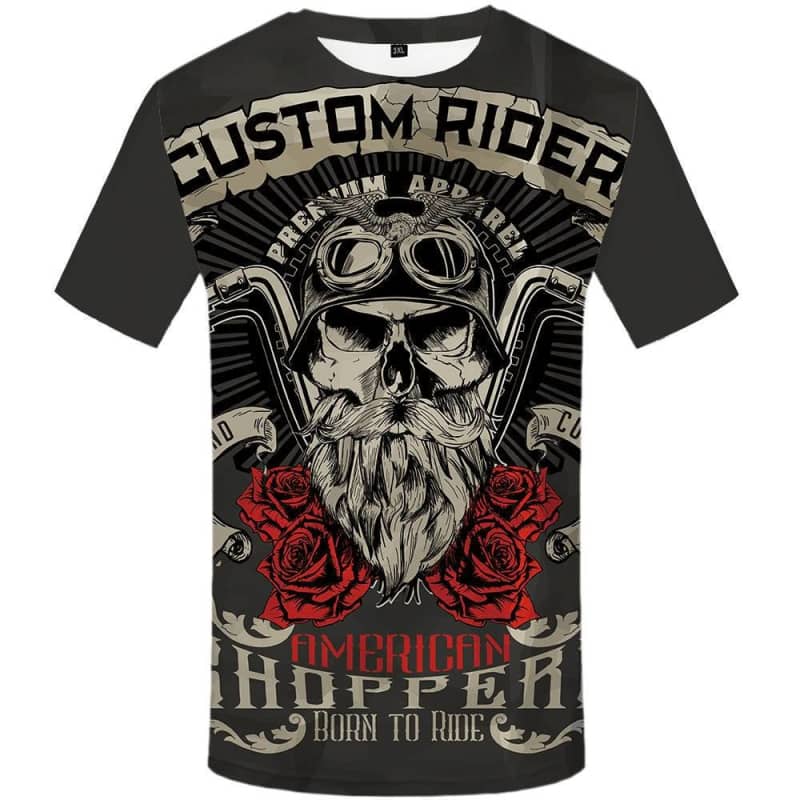 T-shirt Homme Tête de Mort Moto [Skull, Biker, Motard] T-shirt Manches  Courtes, Col Rond