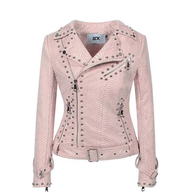 Veste Courte en Simili cuir Rose pour Femme Boutique biker