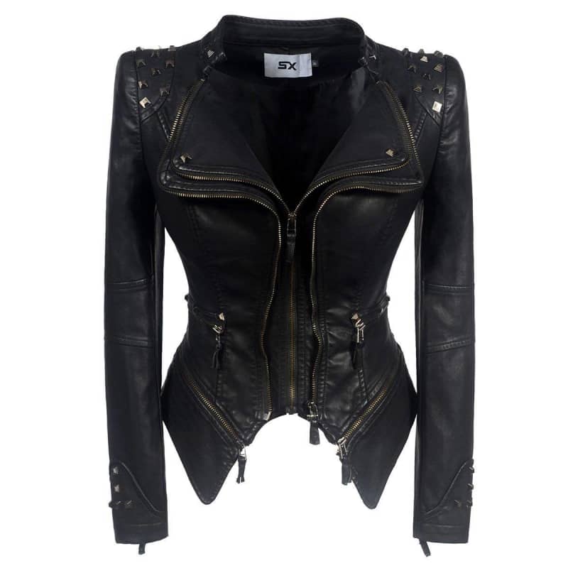 Veste et Blouson Style biker en Simili Cuir Fourrure pour Femme